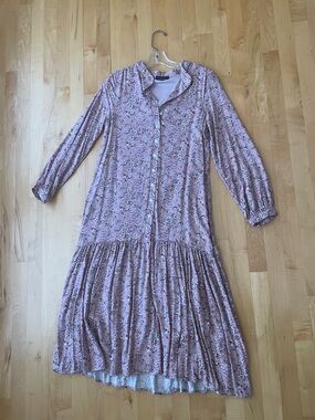 NWOT Japparel Long-Sleeve Dusty Pink Floral Button-Down Midi Dress
